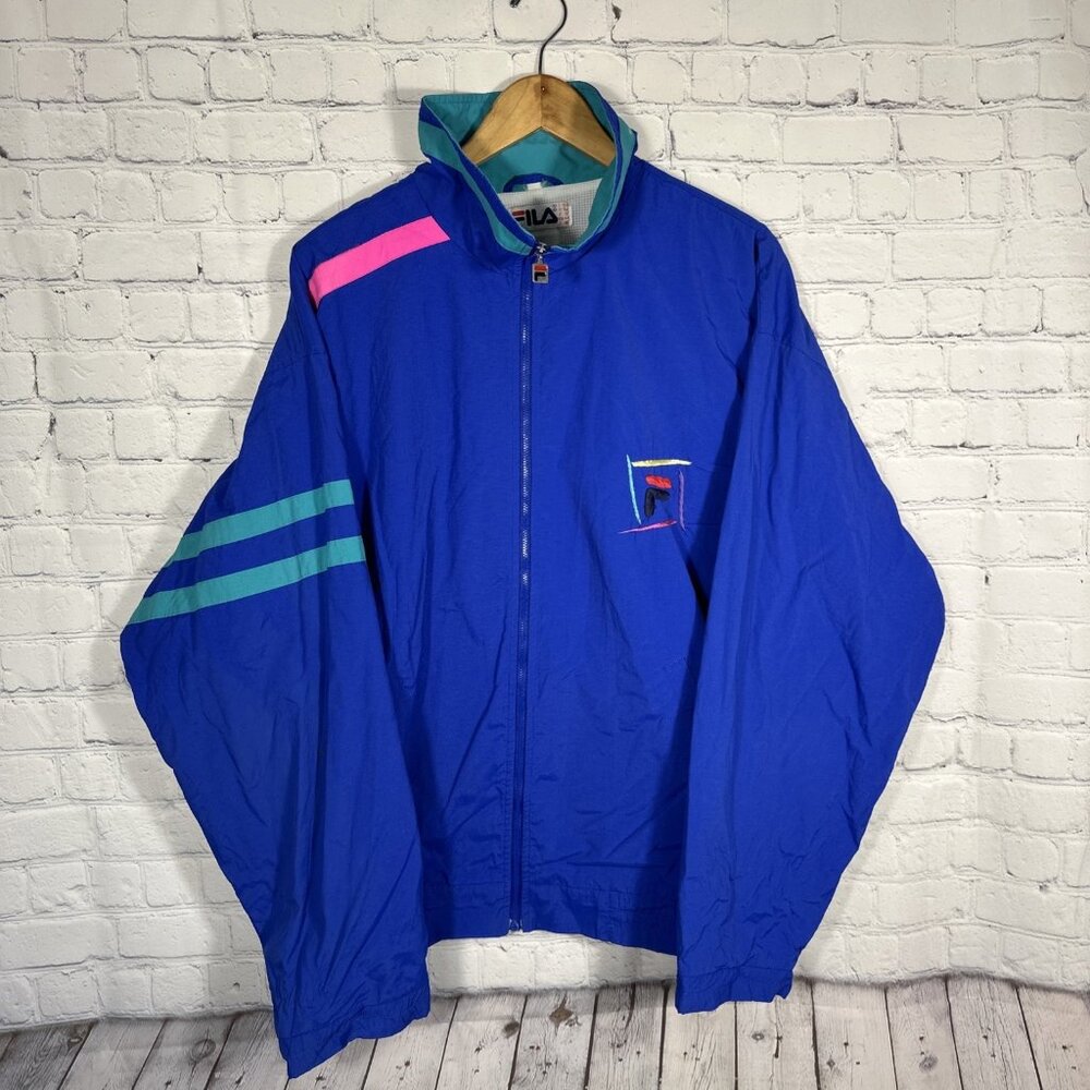 Vintage 80s-90s FILA Blue & Pink‎ Tracksuit Jacket Windbreaker Logo Mens size 44